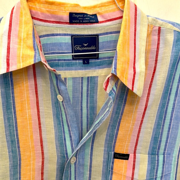 Facconable linen striped men’s button down shirt Large - Picture 2 of 5